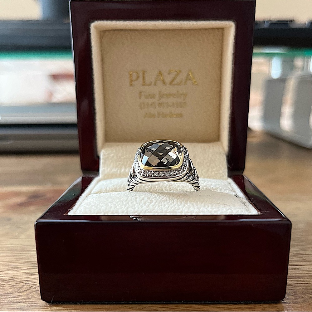 David Yurman Smoky Quartz Albion Ring w/ Pavé Diamonds and 18K Yellow Gold